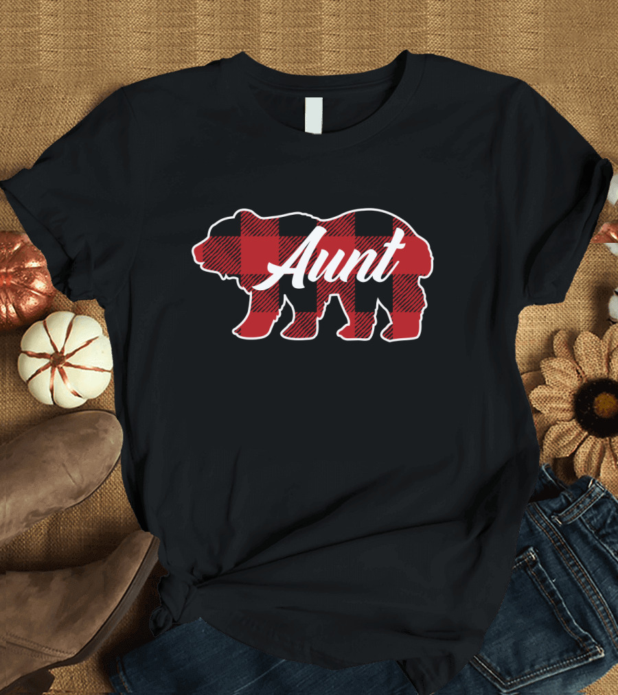 Family Christmas Aunt Buffalo Plaid Bear T-Shirt