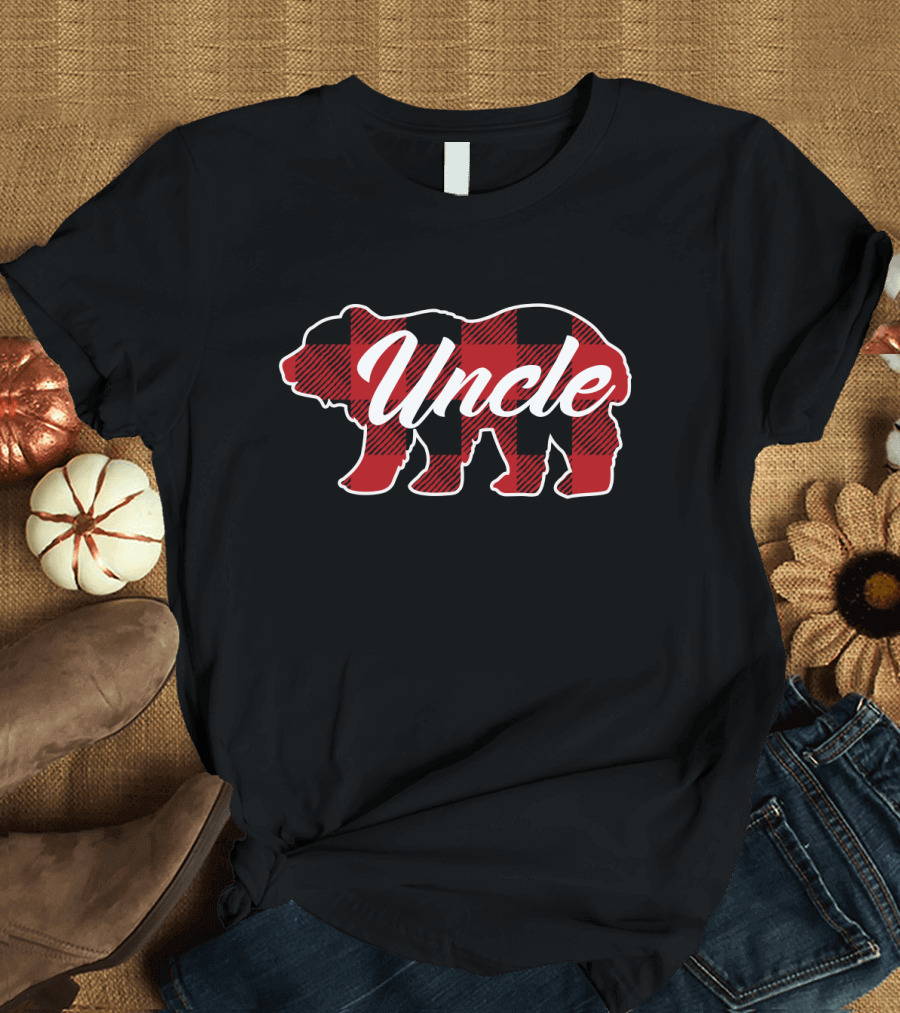 Family Christmas Buffalo Plaid Bear Uncle T-Shirt