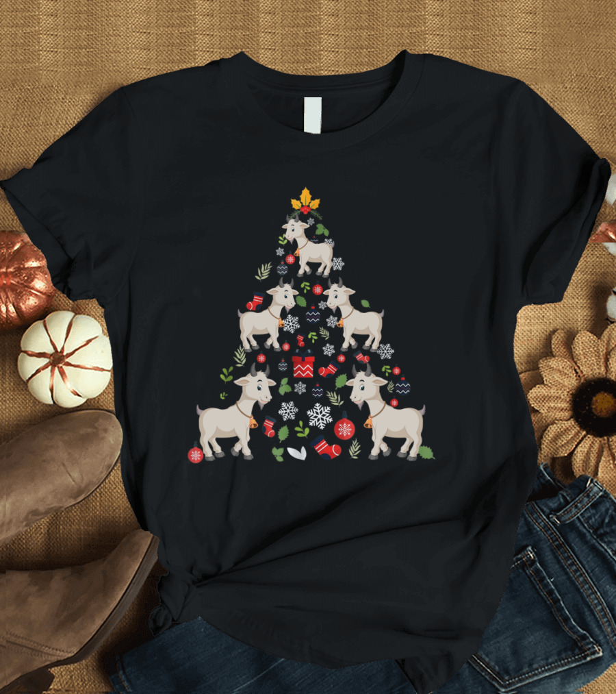 Goat Ornament Decor Christmas Tree with Snowflakes and Candy T-Shirt