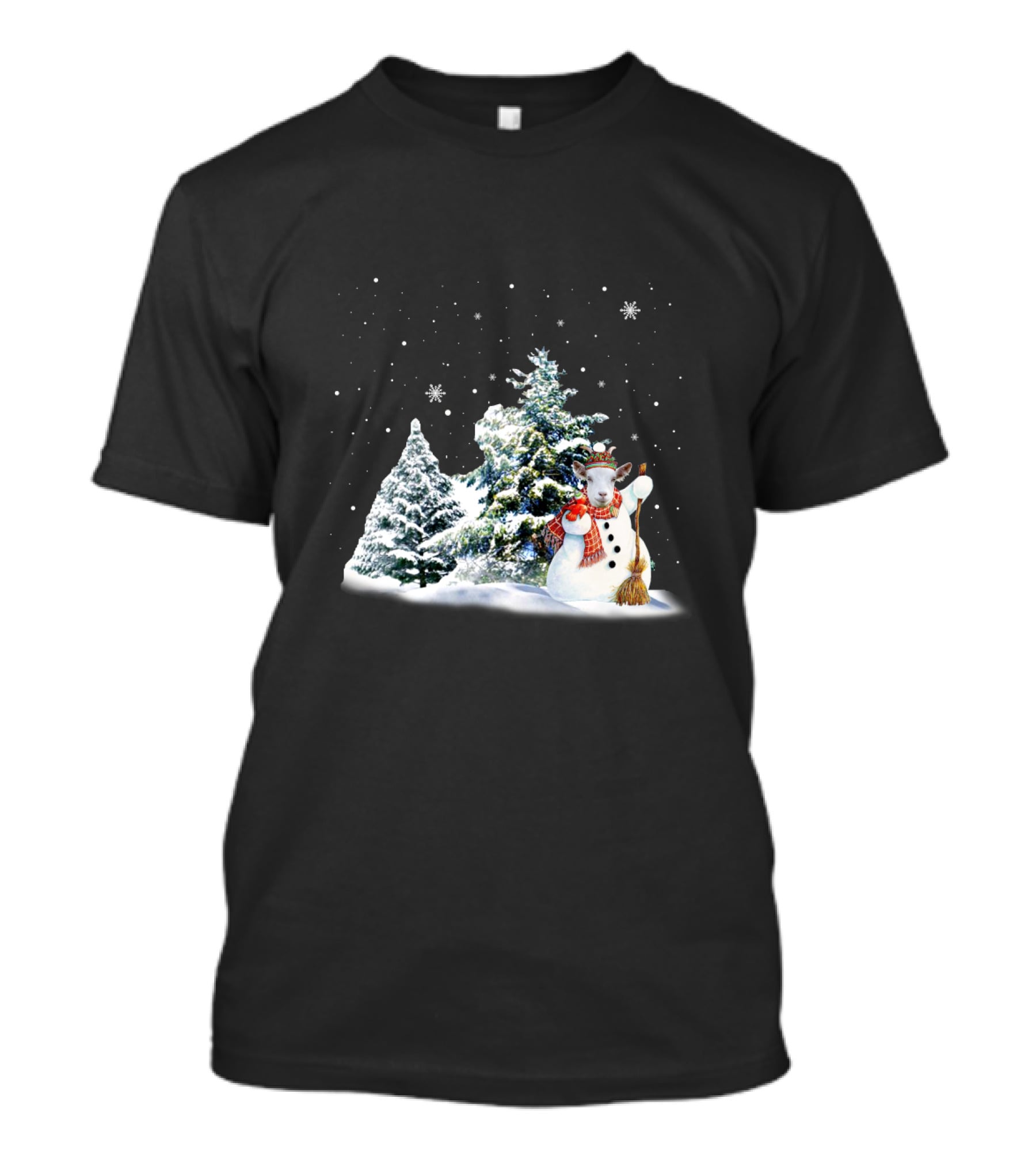 Goat Snowman Merry Winter Wonderland Scene T-Shirt