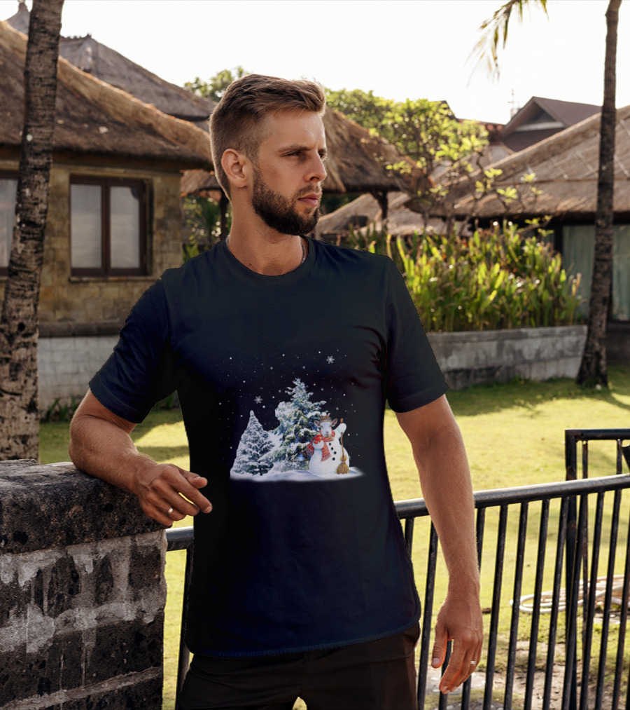 Goat Snowman Merry Winter Wonderland Scene T-Shirt