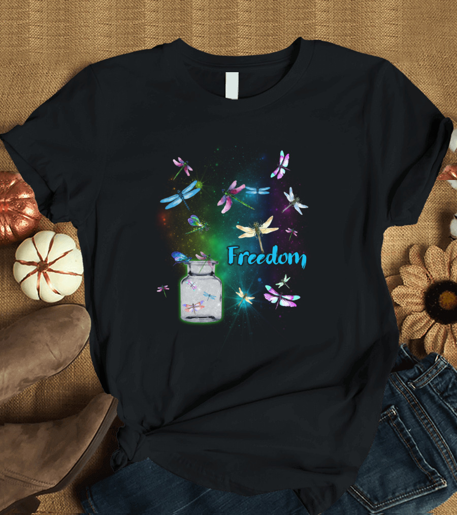 Freedom Dragonflies in a Jar Burst of Colorful Flight T-Shirt