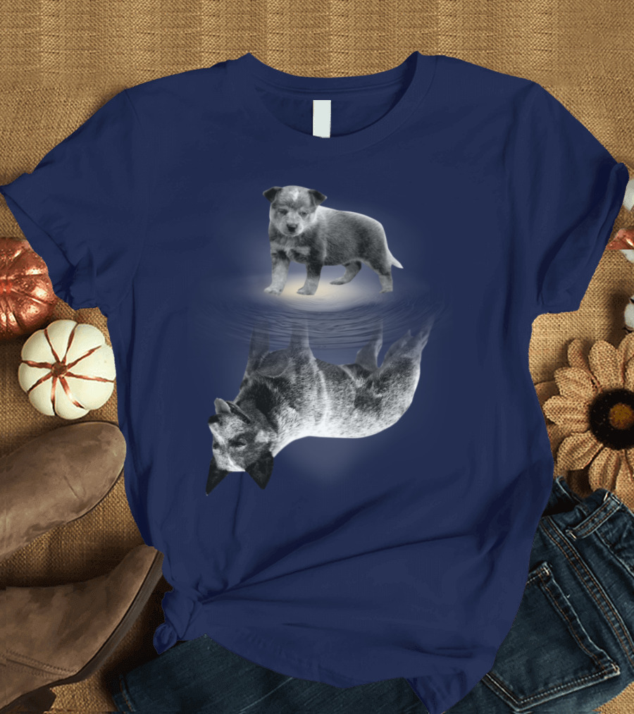 Retro Reflections: Vintage Australian Cattle Dog and Scenic Sunset T-Shirt