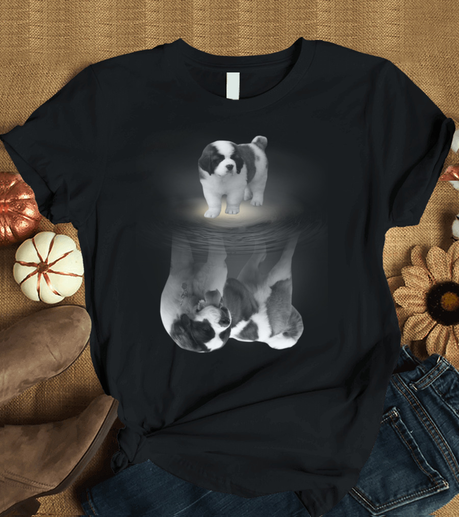 St. Bernard Puppy with Reflective Water Illusion T-Shirt
