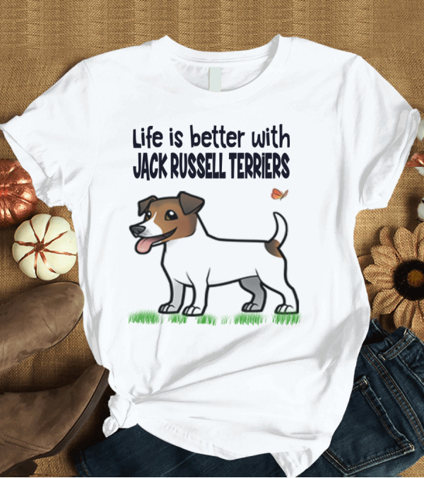 T-Shirt: Life is Better with Jack Russell Terriers Cute Dog and Butterfly T-Shirt Life is Better with Jack Russell Terriers Cute Dog and Butterfly T-Shirt