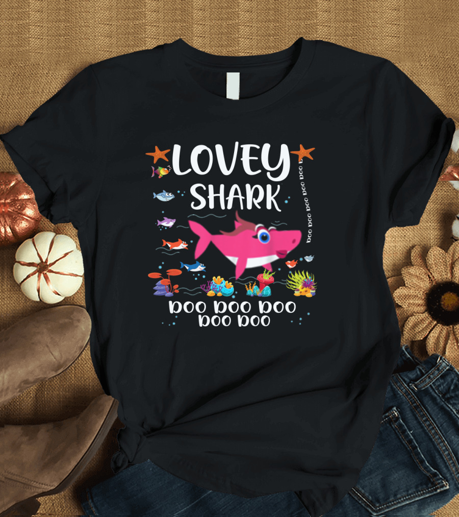 Lovey Shark Doo Doo Underwater Fun with Colorful Ocean Creatures T-Shirt