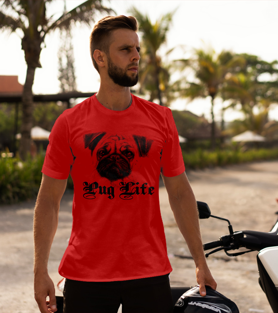 Pug Life Gothic Script With Realistic Pug T-Shirt