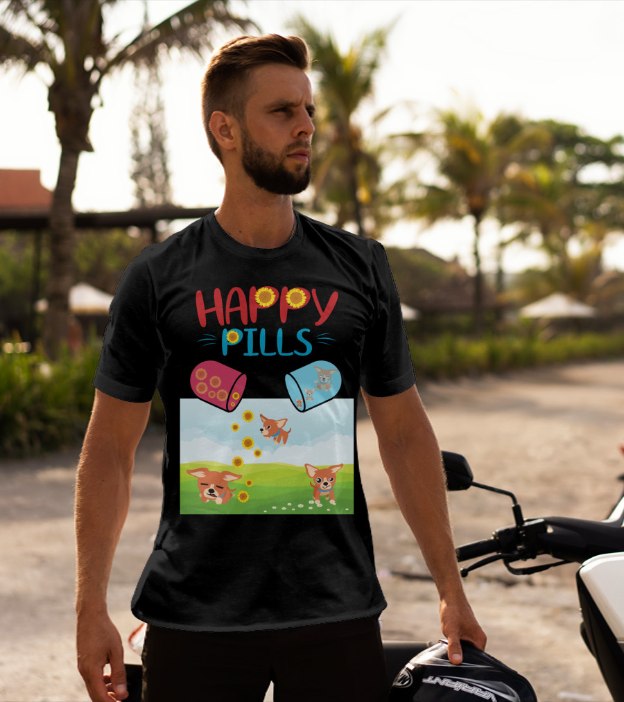 Happy Pills Chihuahuas Playing With Sunflowers T-Shirt