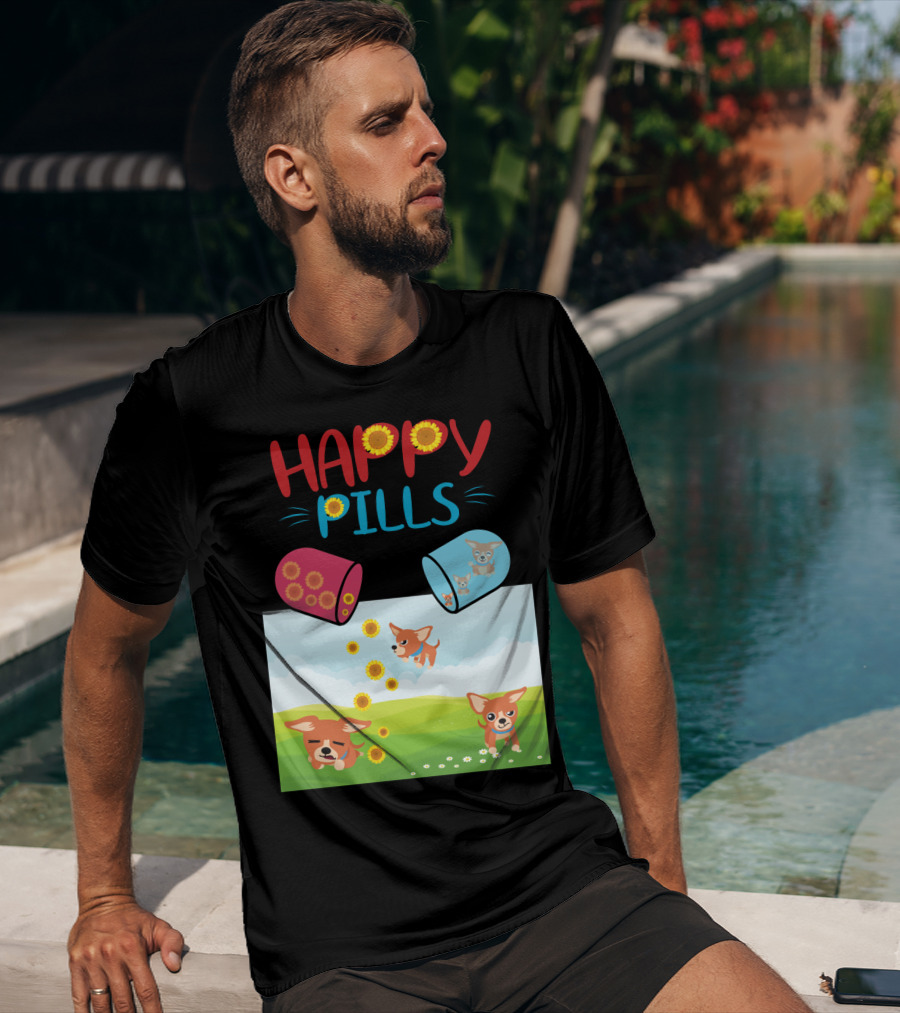 Happy Pills Chihuahuas Playing With Sunflowers T-Shirt