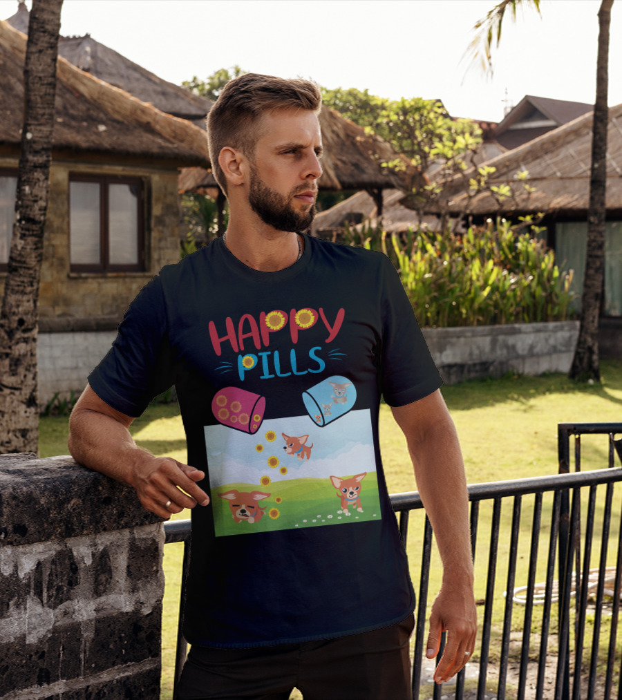 Happy Pills Chihuahuas Playing With Sunflowers T-Shirt