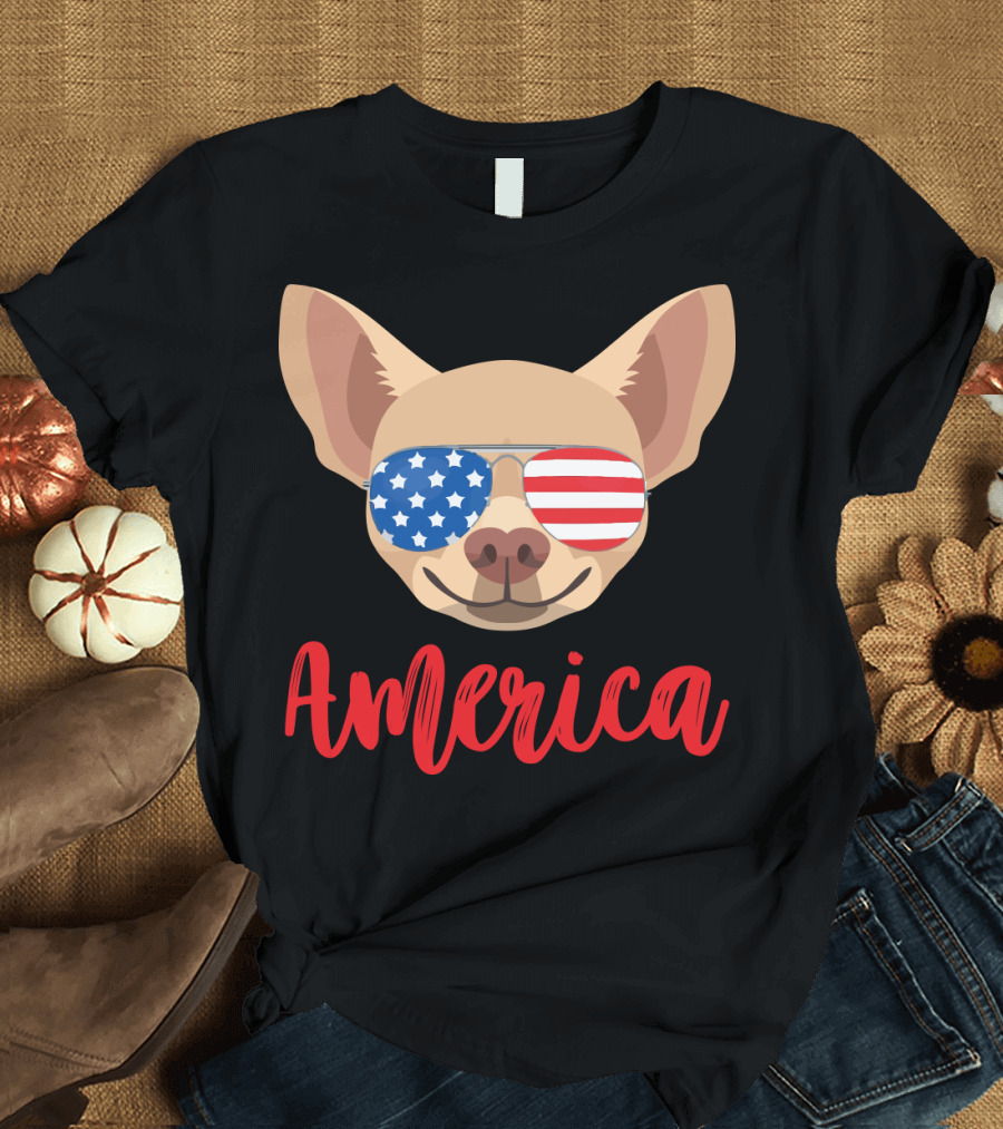 America Chihuahua Patriotic Sunglasses Dog T-Shirt