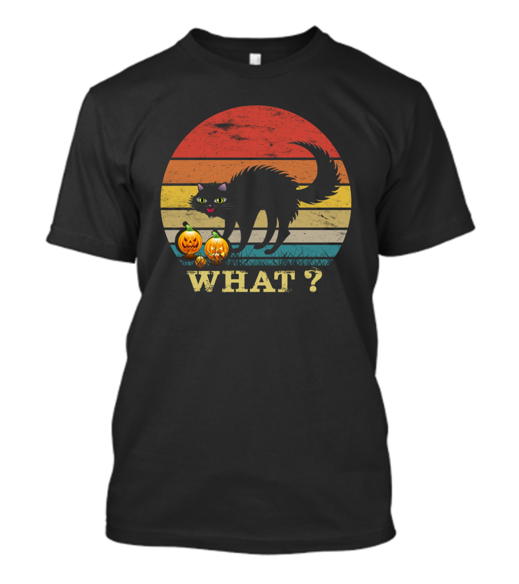 Black Cat What With Pumpkins Retro Sunset T-Shirt