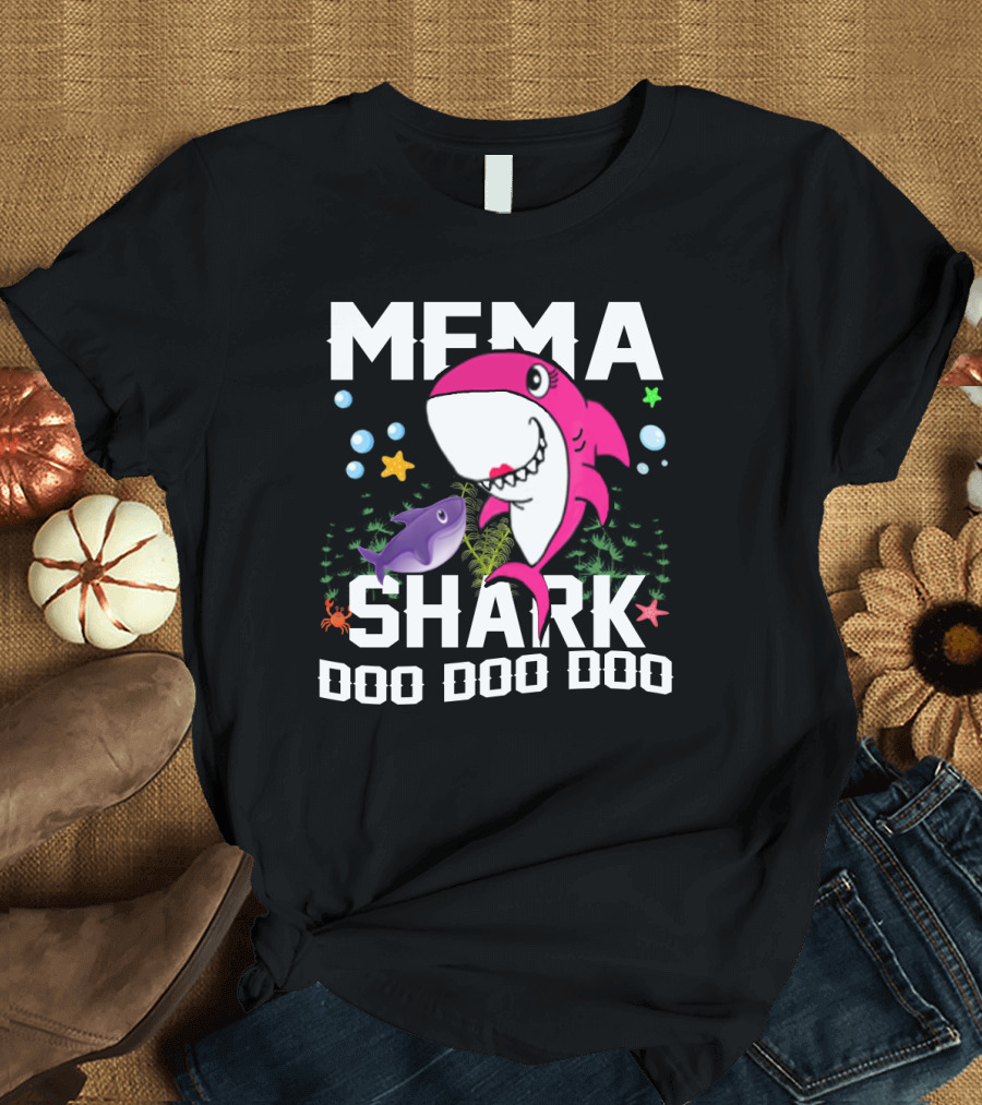 Mema Shark Doo Doo Doo Pink Cartoon Ocean T-Shirt