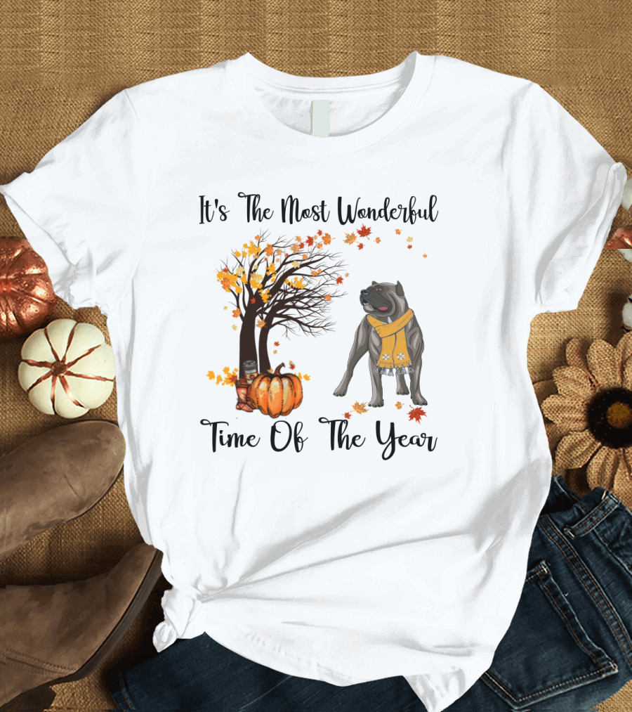 It's The Most Wonderful Time Of The Year Cane Corso Autumn Pumpkin Leaves Scarf T-Shirt