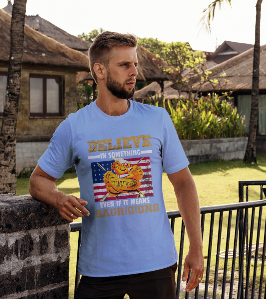 Believe IN Something Navy Sacrificing American Flag T-Shirt
