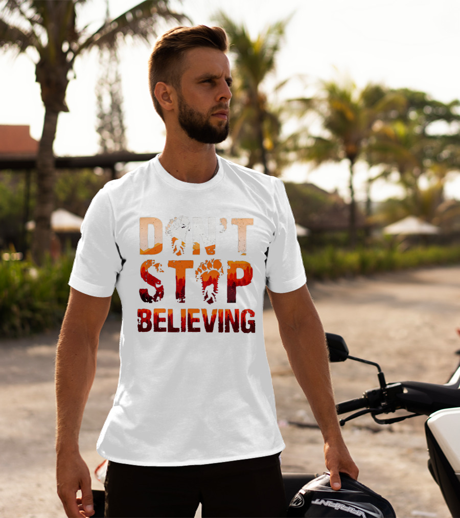 Bigfoot Don't Stop Believing Footprint Silhouette Adventure T-Shirt