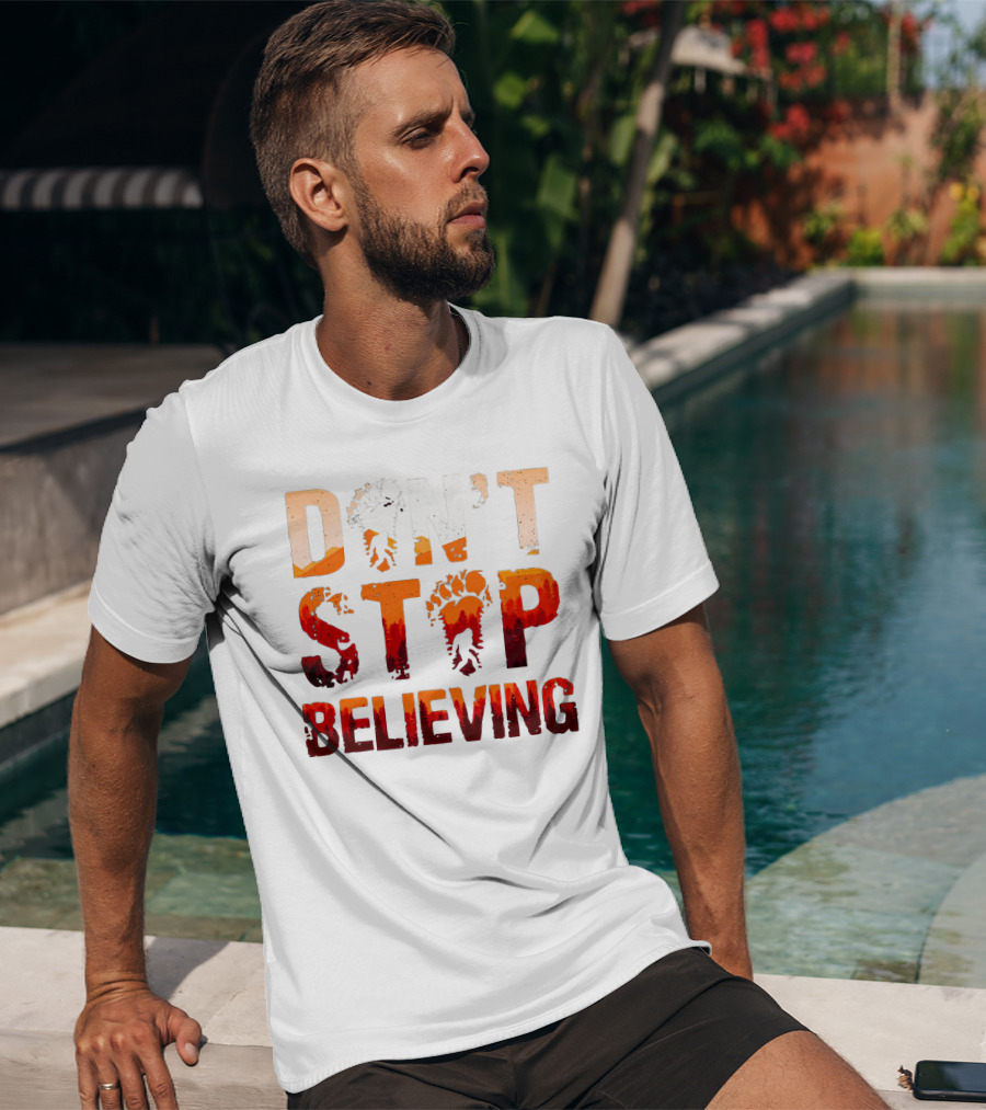 Bigfoot Don't Stop Believing Footprint Silhouette Adventure T-Shirt