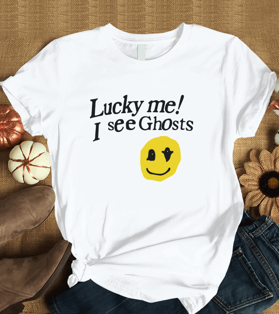 Lucky Me I See Ghosts Kids See Ghosts Merch Yellow Smiley Face T-Shirt