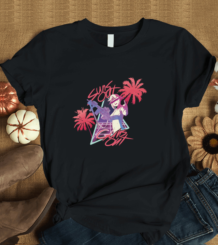 Suns Out Guns Out Retro Palm Trees Neon T-Shirt