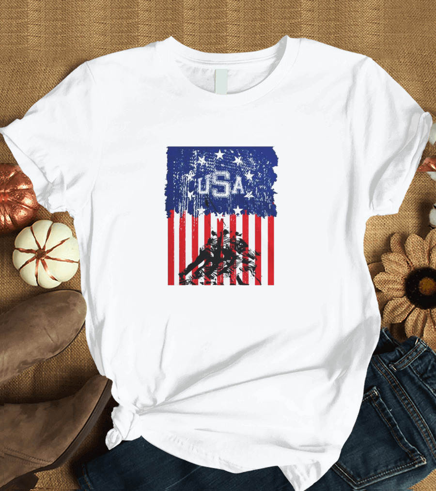 USA Stars and Stripes Iwo Jima Flag T-Shirt