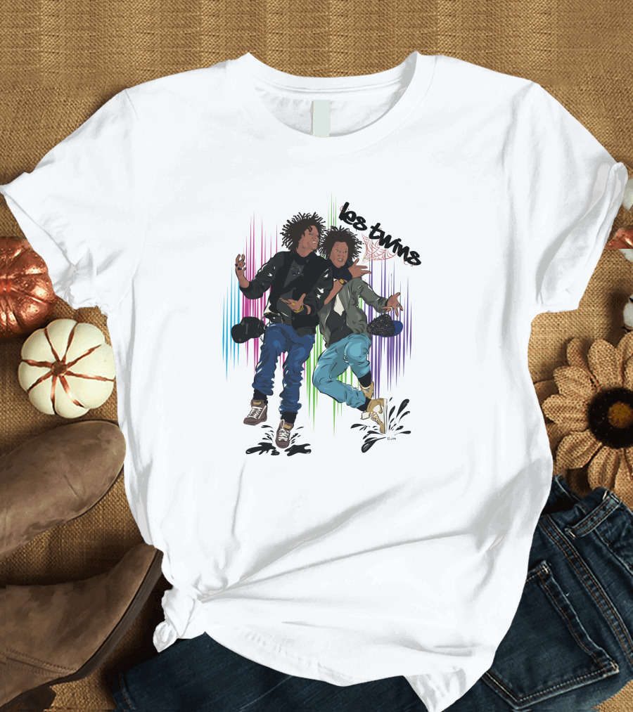 Los Twins Dancing Pose with Colorful Stripes T-Shirt
