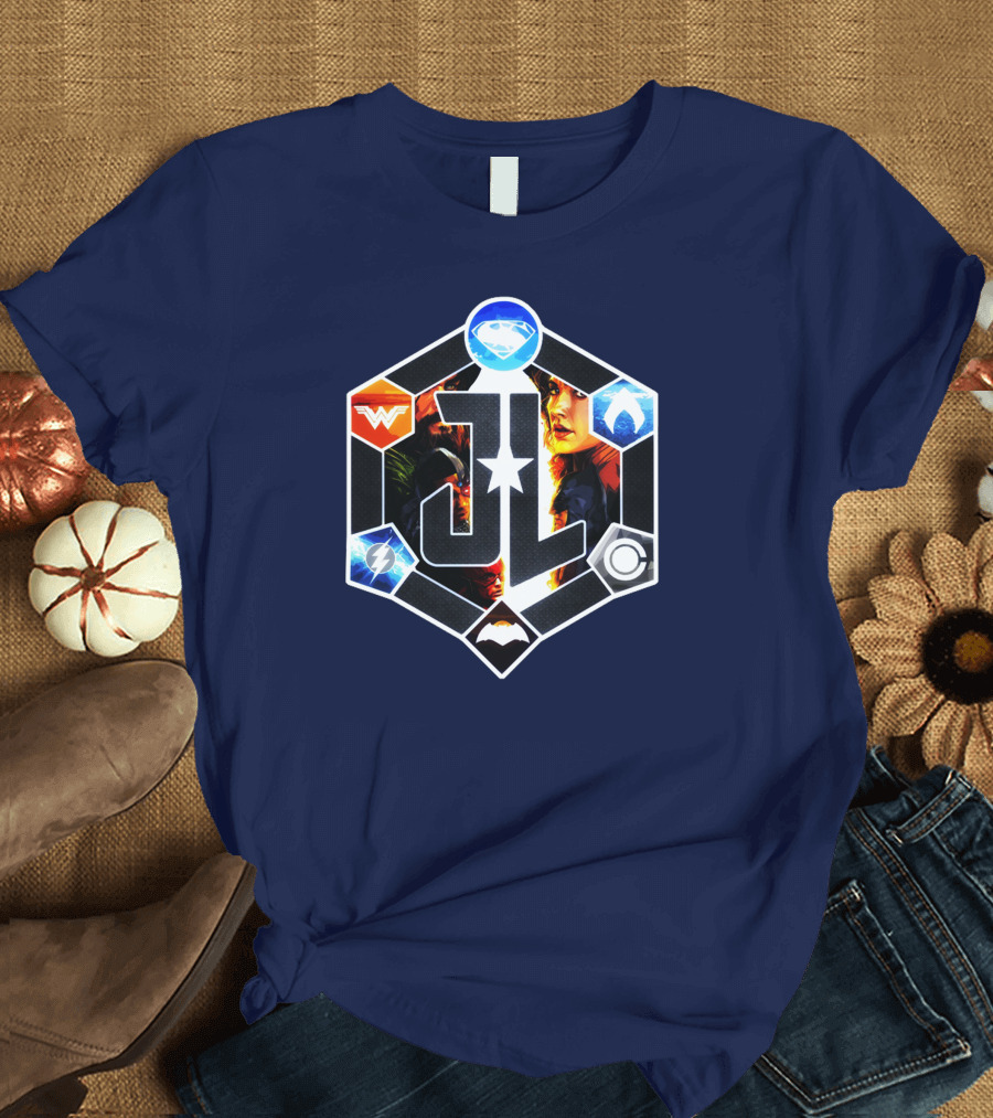 Zack Snyder Justice League JL Logo Wonder Woman Flash Cyborg Superman Batman Aquaman Icons T-Shirt