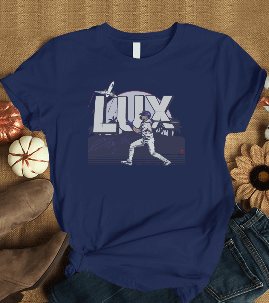 LUX Los Angeles Baseball Player with Plane and Palm Trees T-Shirt