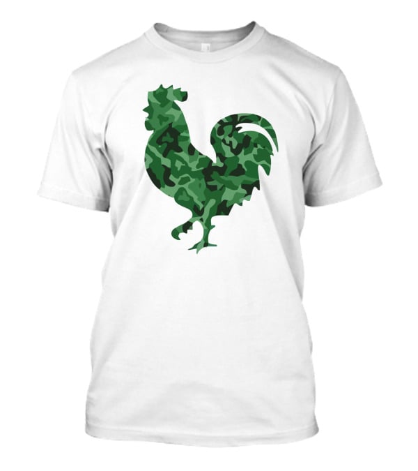 Chicken Camo Rooster Silhouette In Green Camouflage T-Shirt