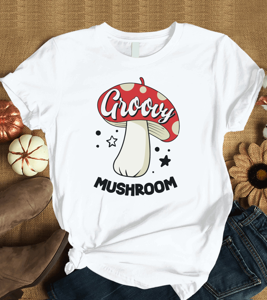 Groovy Mushroom Retro Polka Dot Star Fun T-Shirt