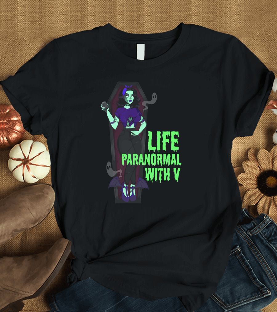 Life Paranormal with V Gothic Ghostly Coffin Character T-Shirt