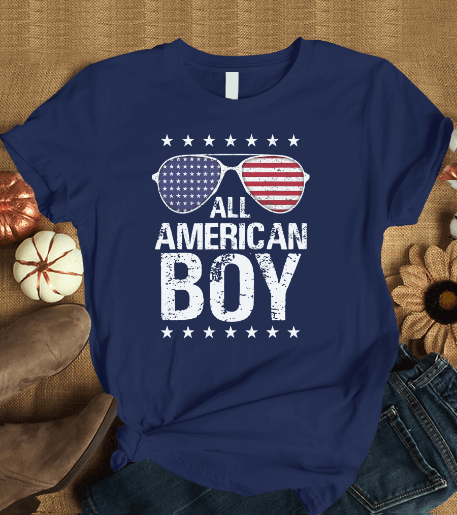 All American Boy Patriotic Sunglasses Stars Flag Fourth of July T-Shirt