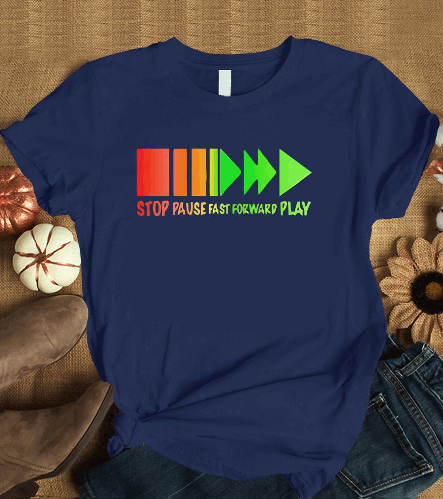 Stop Pause Fast Forward Play Bright Iconic Symbols T-Shirt
