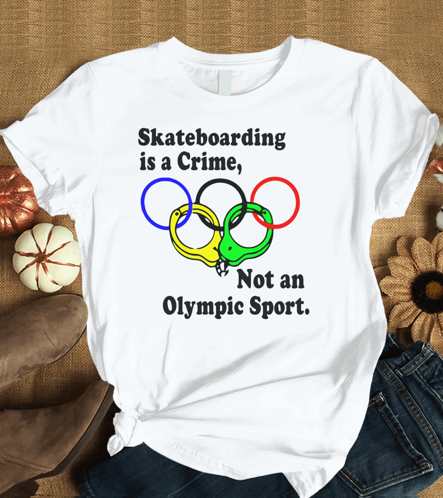 Skateboarding Is a Crime Not an Olympic Sport Handcuff Rings T-Shirt