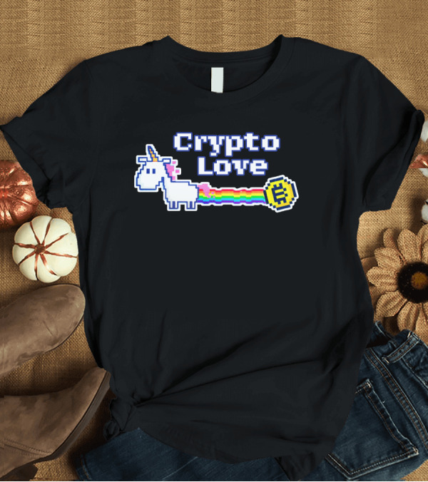 T-Shirt: Crypto Love Unicorn Pixel Art Rainbow Coin T-Shirt Crypto Love Unicorn Pixel Art Rainbow Coin T-Shirt