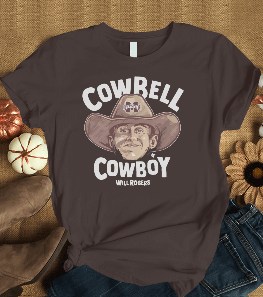 Mississippi State M State Cowbell Cowboy Will Rogers T-Shirt