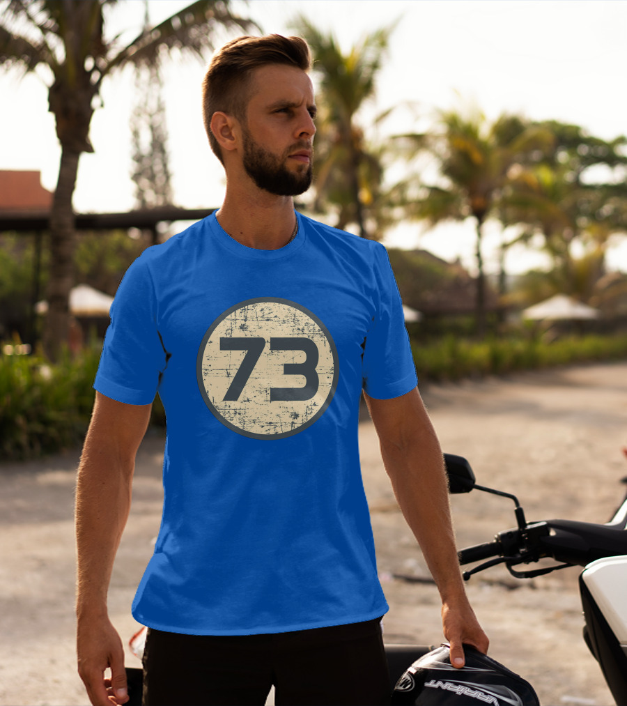 Big Bang Theory Sheldon Cooper 73 Vintage Distressed Blue Circle T-Shirt