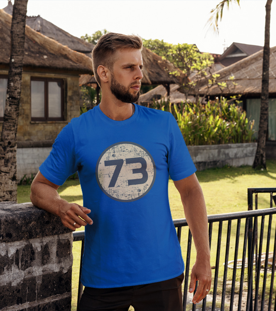 Big Bang Theory Sheldon Cooper 73 Vintage Distressed Blue Circle T-Shirt