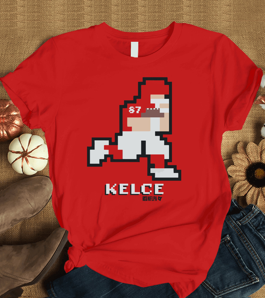 Kelce 87 NFLPA 8 Bit Retro Football Red T-Shirt