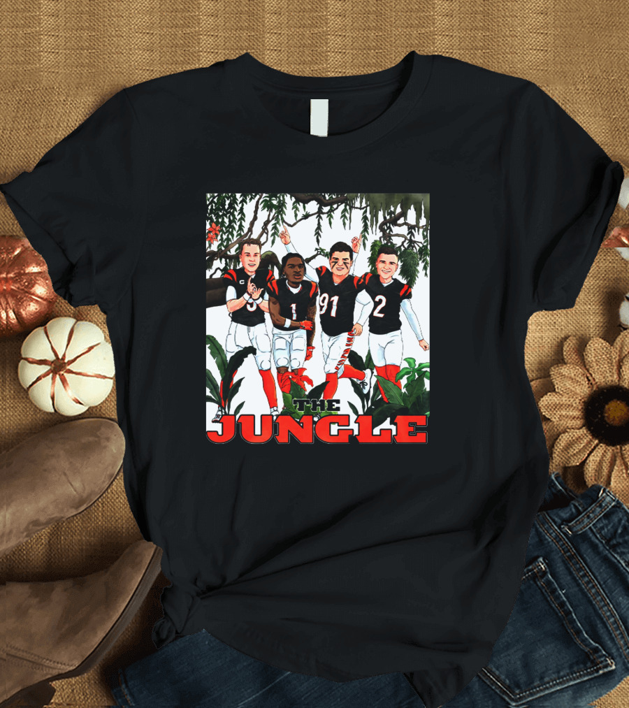 The Jungle Football Players in Team Jerseys Celebrating in Forest T-Shirt