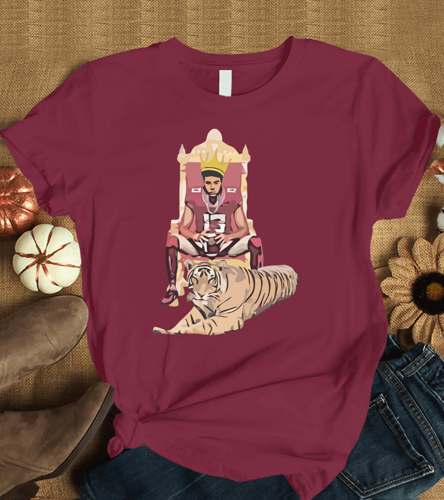 Jordan Travis College King Football Throne with Crown and Tiger T-Shirt