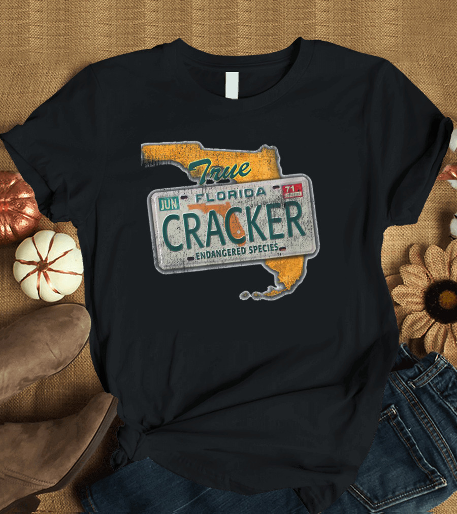 True Florida Cracker Endangered Species License Plate Map T-Shirt