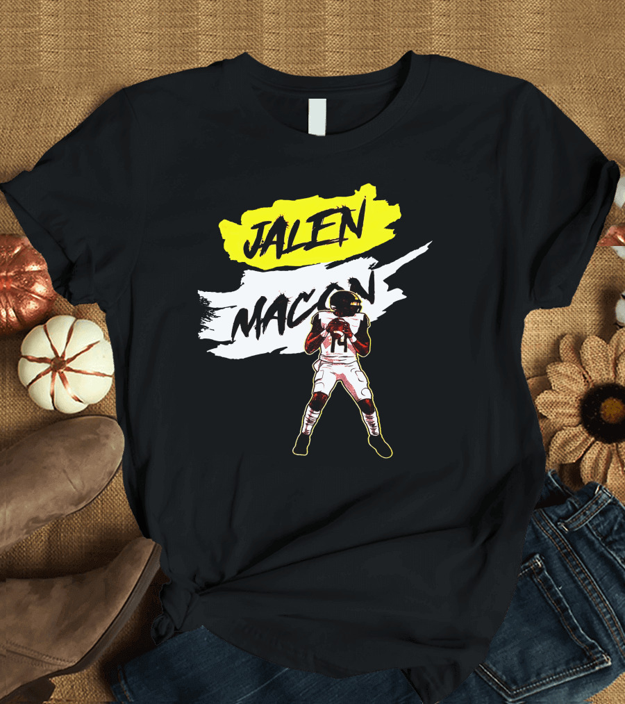 Jalen Macon Football Player Black White Yellow T-Shirt
