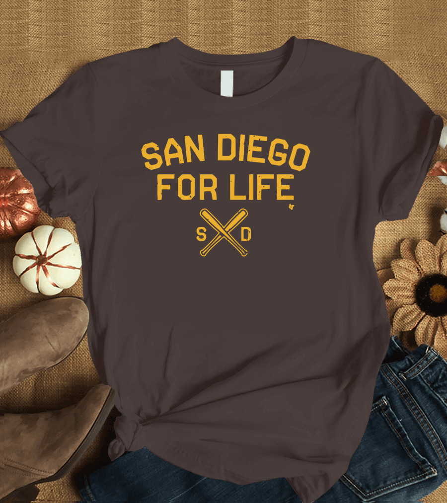 San Diego For Life SD Crossed Baseball Bats T-Shirt