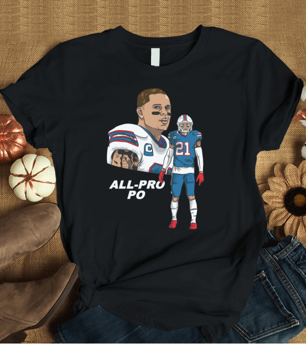 T-Shirt: All Pro Po Football Player with Blue and Red Uniform T-Shirt All Pro Po Football Player with Blue and Red Uniform T-Shirt