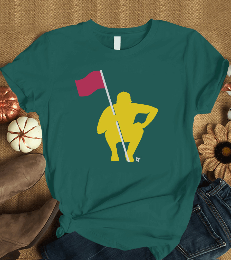 The Caddie Network April in Georgia Crouching Golfer with Red Flag T-Shirt