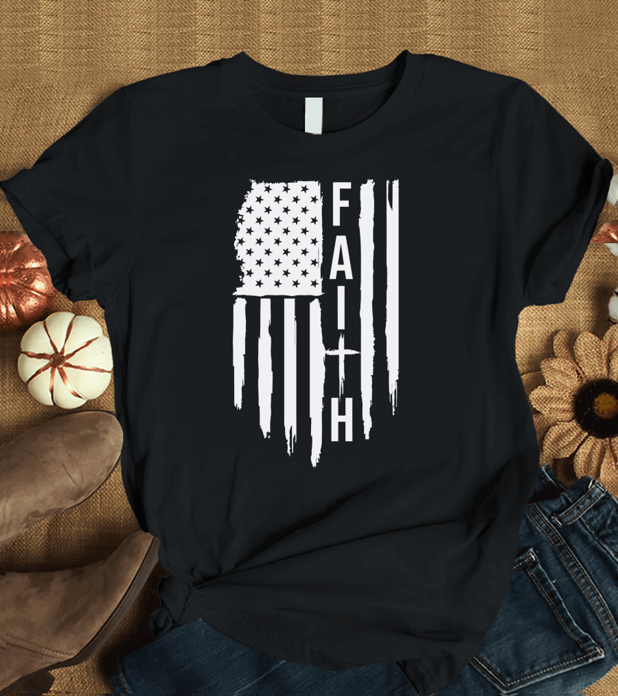 American Flag Faith Cross Stars Stripes T-Shirt