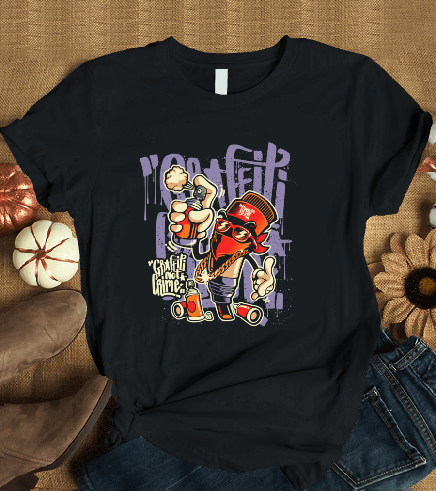 Graffiti Not Crime Spray Paint Character with Red Hat and Sunglasses T-Shirt