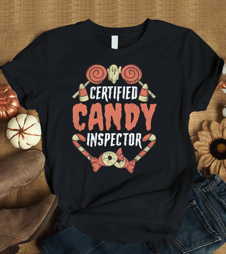 Certified Candy Inspector Halloween Lollipops And Candy Canes T-Shirt