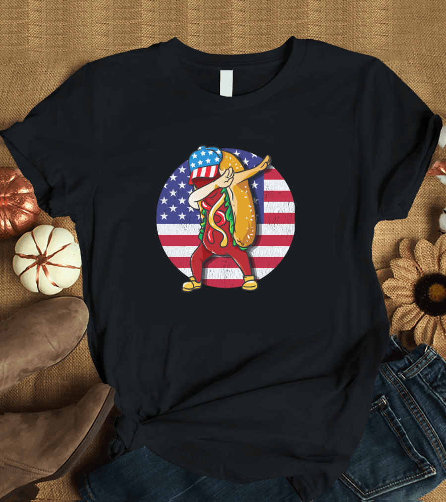 Hot Dog Dabbing 4th of July Merica USA Hotdog Lover T-Shirt