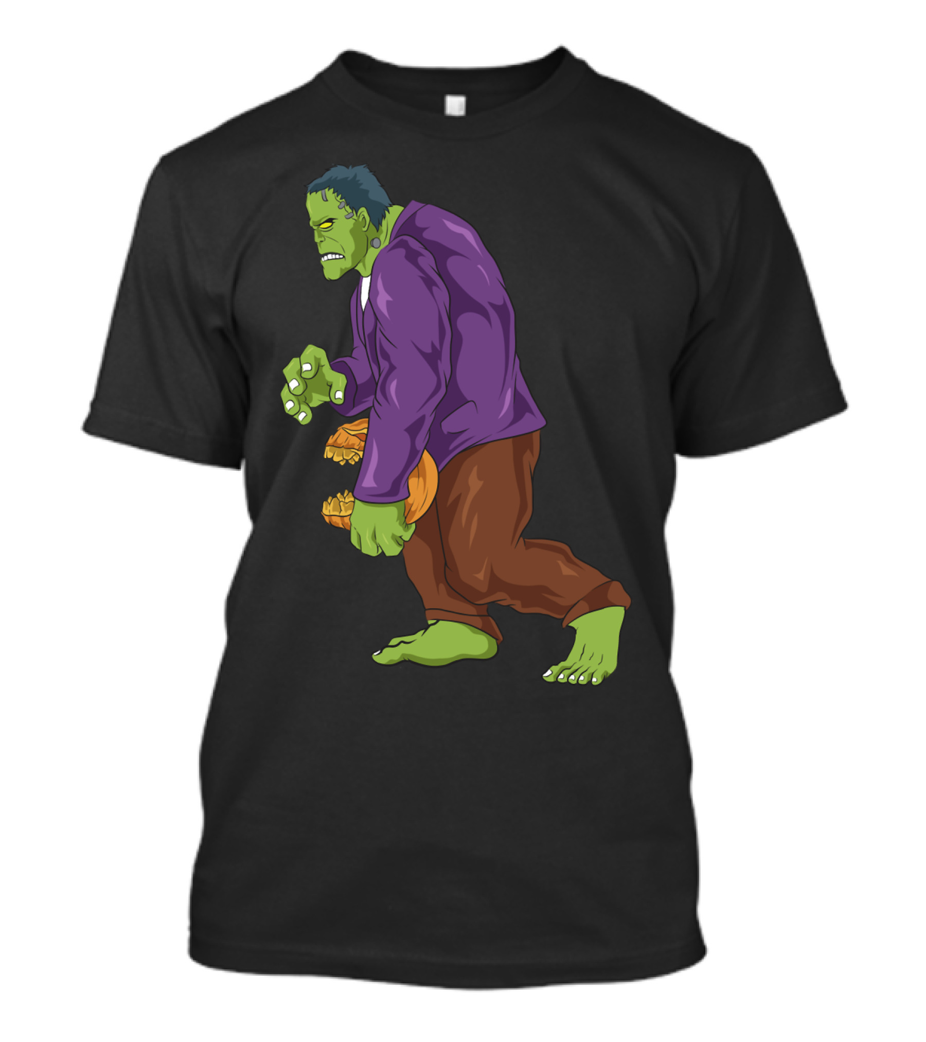 Frankenstein Bigfoot Carrying Pumpkin Funny Halloween Monster Zombie T-Shirt